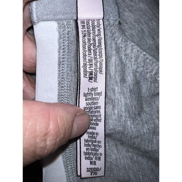 VICTORIAS'S SECRET Heather Gray T-Shirt Lightly Lined Wireless Bra Sz 32DDD - Picture 7 of 10